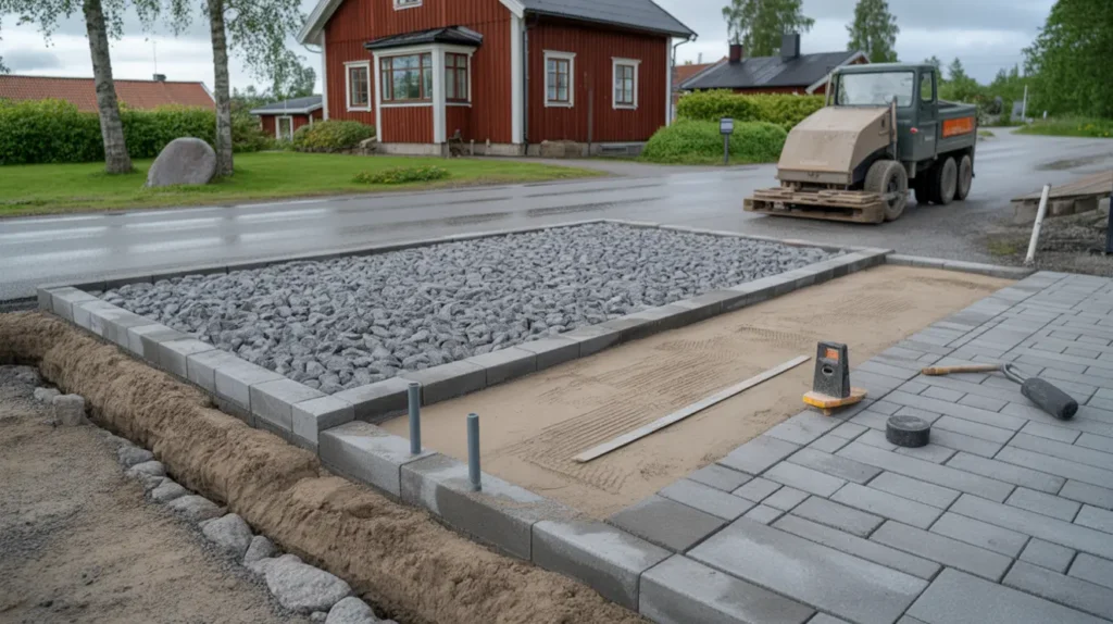 l gga marksten p uppfarten underarbete s ttb dd och kantst d som h ller i svenskt klimat